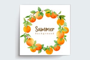Watercolor orange fruit wreath border and frame design