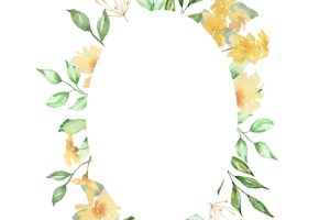 Watercolor oval frame of delicate yellow flowers