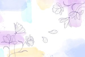 Watercolor painted background with hand drawn flowers
