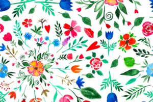 Watercolor seamless floral pattern with hand painted green leaves