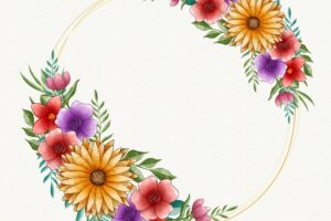 Watercolor spring floral frame with empty space
