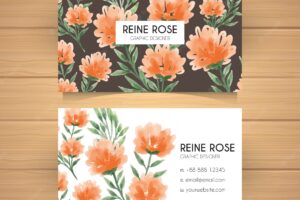 Watercolor visiting card with floral decoration