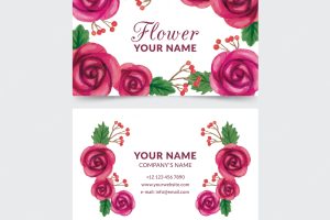 Watercolor visiting card with purple flowers