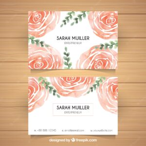 Watercolor visiting card with red flowers