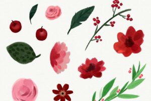 Watercolor winter flowers collection