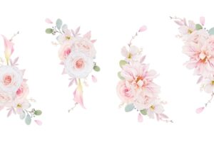 Watercolor wreath of pink roses  dahlia and lily flower