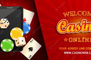 Welcome banner to online casinoonline pokerblackjack in smartphoneweb landing page template