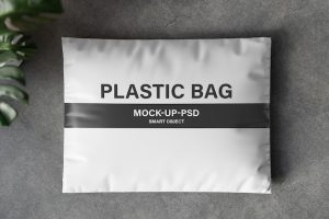 White plastic bag mockup on gray background
