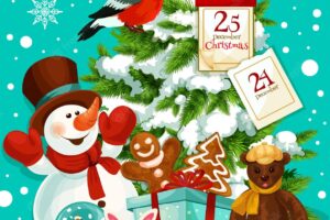 Winter christmas holiday snowman vector greeting card