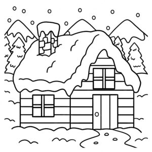 Winter house coloring page for kids