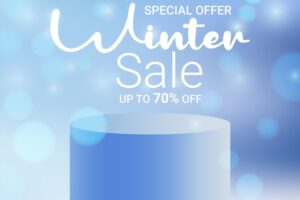 Winter sale with discount text and snow elements