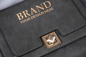 Women's bag embossed golden logo mock-up