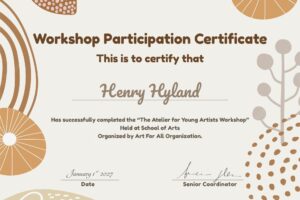 Workshop participation certificate template, creative floral design vector