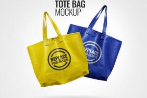 Yellow and blue tote bag mockup
