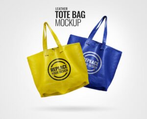 Yellow and blue tote bag mockup