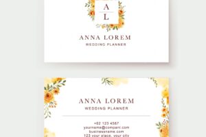Yellow flower watercolor business card template