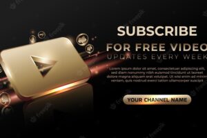 Youtube banner 3d gold icon for business page promotion and social media post
