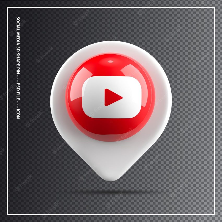 Youtube icon shape pin element 3d
