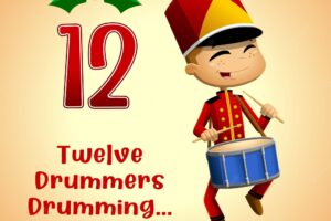 The 12 days of christmas - 12th day - twelve drummers drumming. vector hand drawn illustration