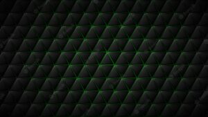 Abstract background of black triangle tiles with green gaps between them