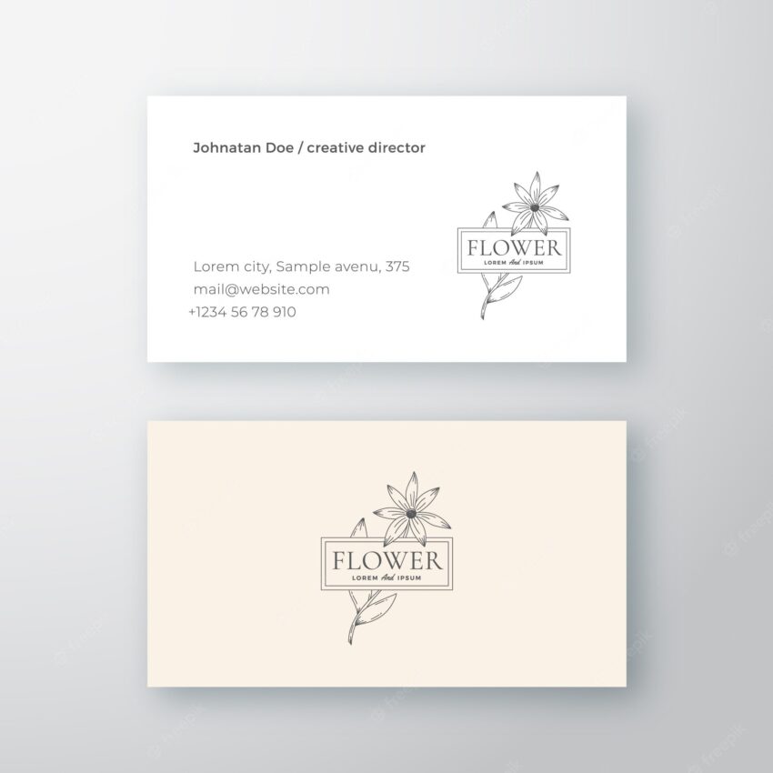 Abstract flower with frame vector sign or logo and business card template.