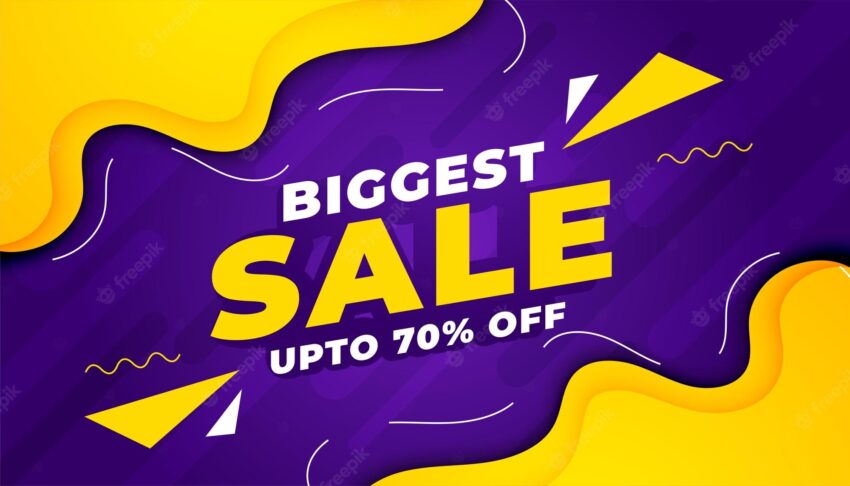Abstract style big sale banner in yellow and purple color