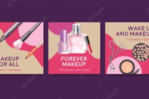 Ads template with makeup concept design for marketing and business watercolor.