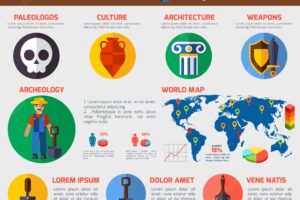 Archeological  infographics with elements of  ancient artefacts