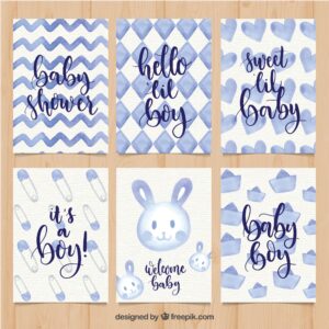 Baby cards collection in watercolor style