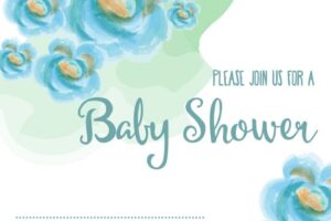 Baby shower card with blue watercolor flowers