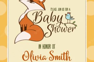 Baby shower card with cute little fox