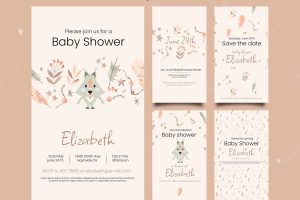 Baby shower instagram stories collection with vegetation and fox