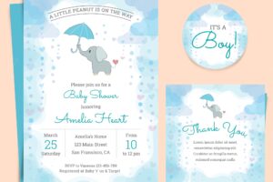 Baby shower invitation card with elephant