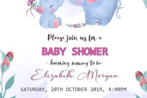Baby shower invitation template with elephant
