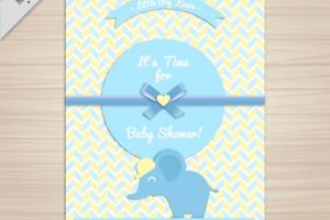 Baby shower invitation with a blue elephant