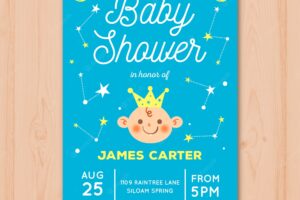 Baby shower invitation with boy in hand drawn style