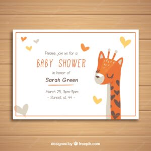 Baby shower invitation with giraffe in flat style