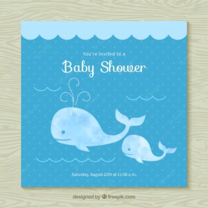 Baby shower invitation with whales