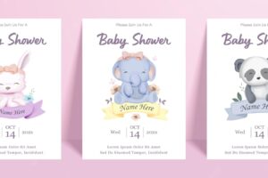 Baby shower poster banner template with baby animal character