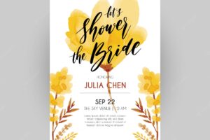 Bachelorette invitation with flowers in brown and yellow tones