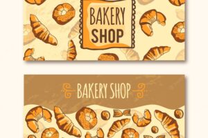Bakery banners with pastries and bread