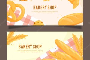 Bakery banners with sweets and bread