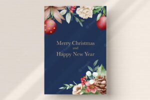 Beautiful watercolor floral christmas card template