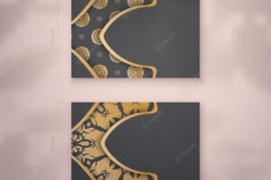 Black business card template with indian gold ornaments for your personality