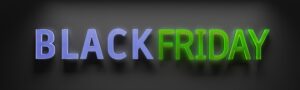 Black friday sale banner neon text winter holiday clearance and discount