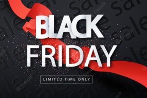 Black friday sale promo poster with red ribbon . limited time only. universal vector background sale background for poster, banners, flyers, card.