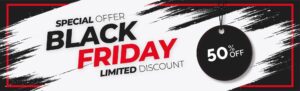 Black friday sale website banner with white splash