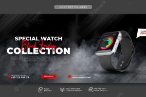 Black friday watch sale social media facebook cover template