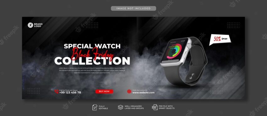 Black friday watch sale social media facebook cover template