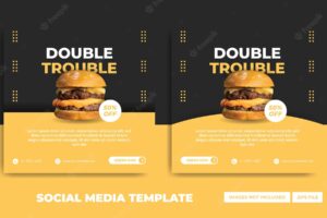 Black and yellow burger social media template